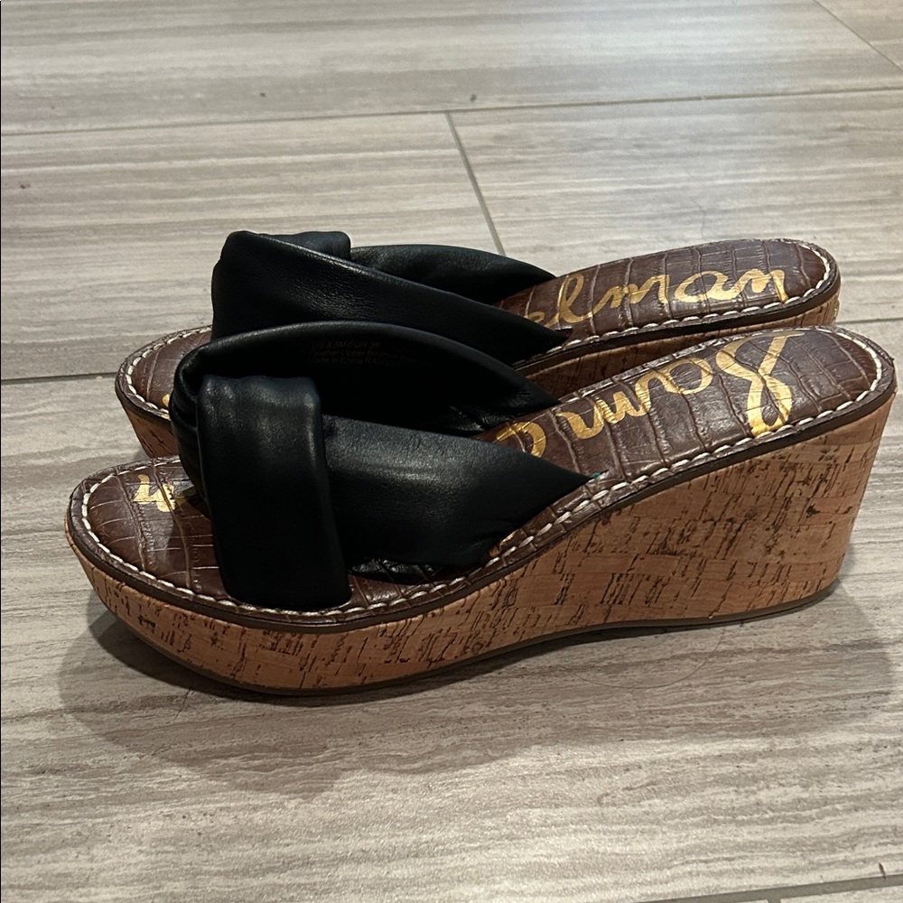 Sam Edelman Black Leather Wedge Sandals